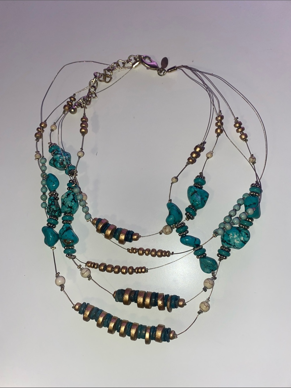 Multi-Strand Turquoise Bead Silver Tone Necklace